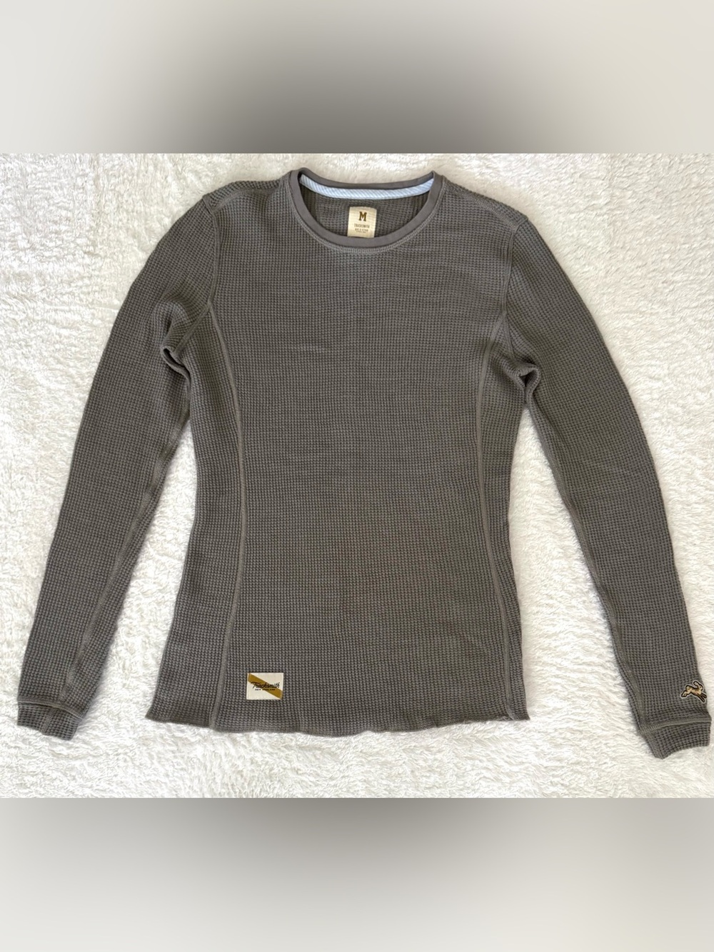 Tracksmith 100% Wool Fells Waffle gray long sleeve base layer running Medium top